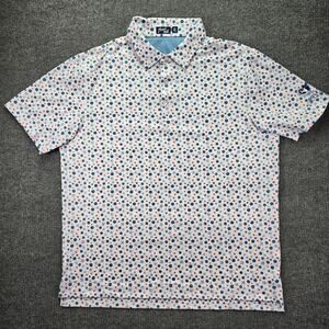 Inward Half Polo Shirt Mens XL White Blue Geometric Performance Stretch Golf